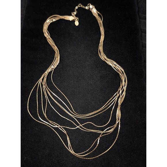 Express Gold Tone Multi Flat Chain Layered Retro Glam Statement Necklace 20 in - Picture 2 of 7